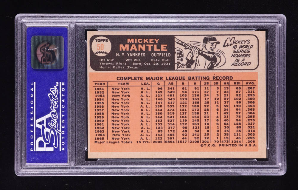 Mickey Mantle 1966 Topps #50 (PSA 7) at PristineAuction.com Mickey Mantle 1966 Topps #50 (PSA 7) at PristineAuction.com