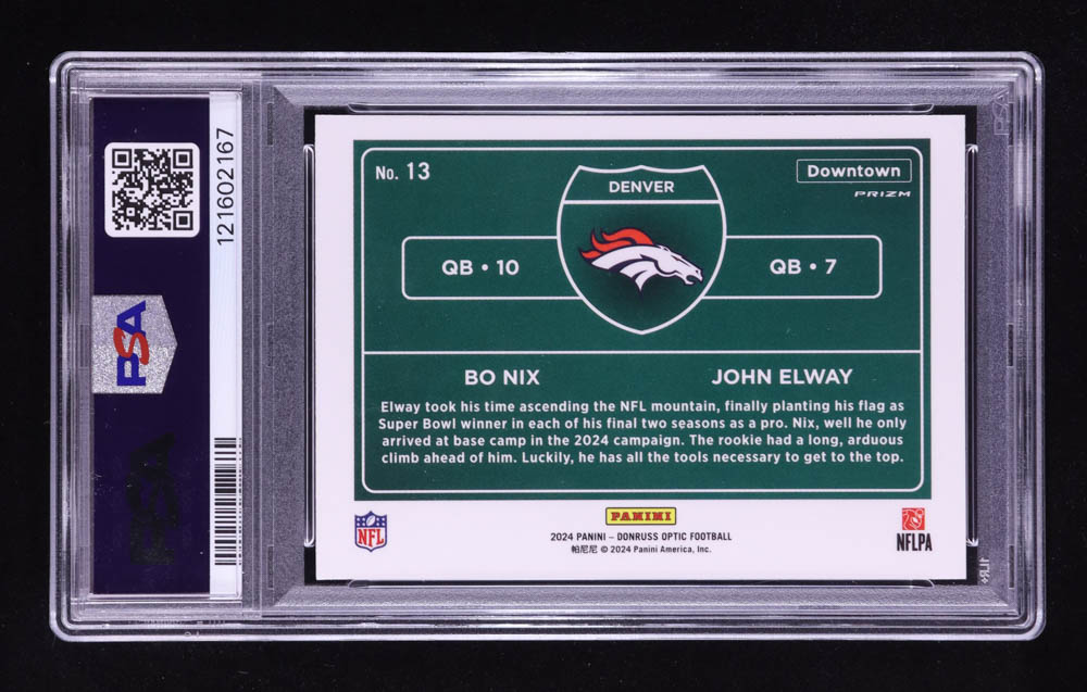 Bo Nix / John Elway 2024 Donruss Optic Downtown Duos #13 (PSA 10) at PristineAuction.com Bo Nix / John Elway 2024 Donruss Optic Downtown Duos #13 (PSA 10) at PristineAuction.com