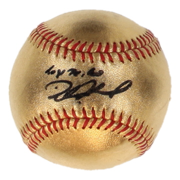 Dustin Pedroia Signed OML Gold Leather Baseball Inscribed "07 AL ROY" (Beckett) at PristineAuction.com Dustin Pedroia Signed OML Gold Leather Baseball Inscribed "07 AL ROY" (Beckett) at PristineAuction.com