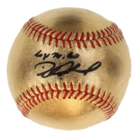 Dustin Pedroia Signed OML Gold Leather Baseball Inscribed "07 AL ROY" (Beckett) at PristineAuction.com