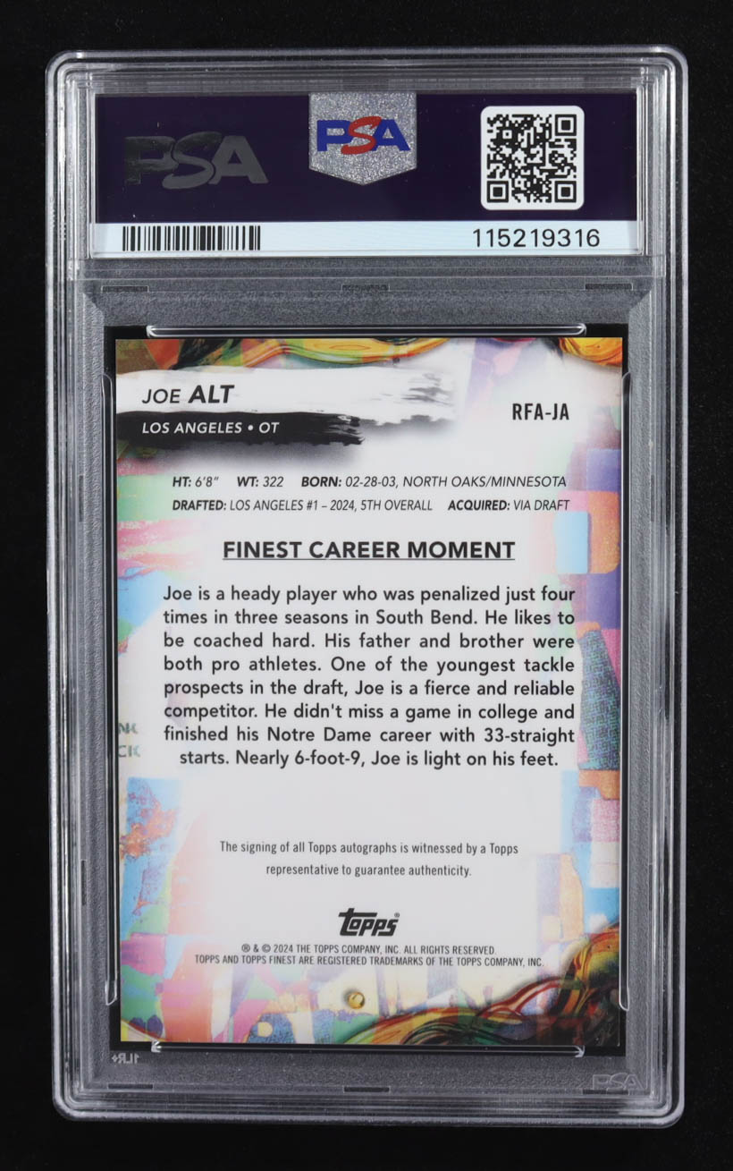 Joe Alt 2024 Finest Rookie Autographs Blue Geometric Refractors #RFAJA #73/99 (PSA 10 | Auto 10) at PristineAuction.com Joe Alt 2024 Finest Rookie Autographs Blue Geometric Refractors #RFAJA #73/99 (PSA 10 | Auto 10) at PristineAuction.com