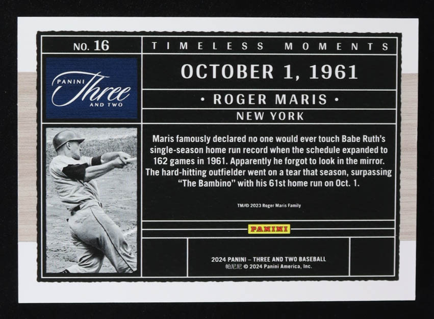 Roger Maris 2024 Panini Three and Two Timeless Moments Blue #16 #04/15 at PristineAuction.com Roger Maris 2024 Panini Three and Two Timeless Moments Blue #16 #04/15 at PristineAuction.com