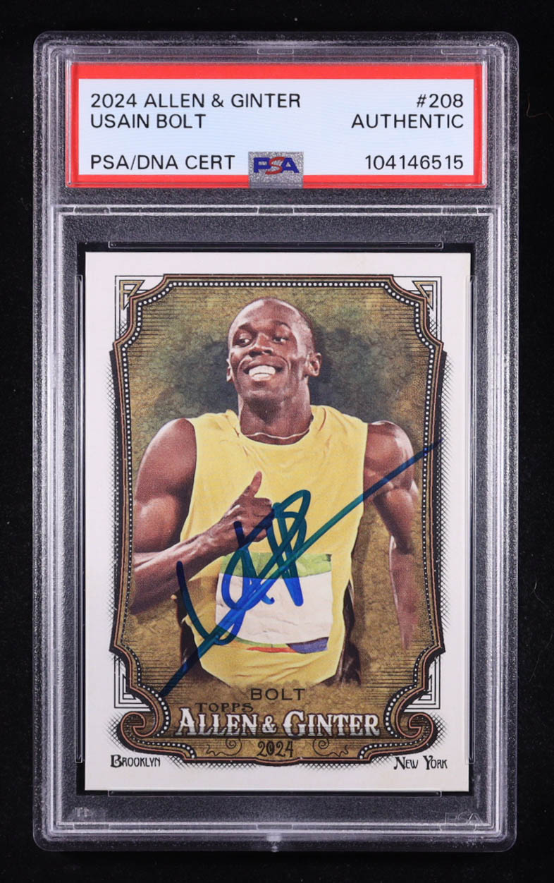 Usain Bolt Signed 2024 Topps Allen & Ginter Trading Card Auto #208 (PSA | Autograph Grade PSA Authentic) at PristineAuction.com Usain Bolt Signed 2024 Topps Allen & Ginter Trading Card Auto #208 (PSA | Autograph Grade PSA Authentic) at PristineAuction.com