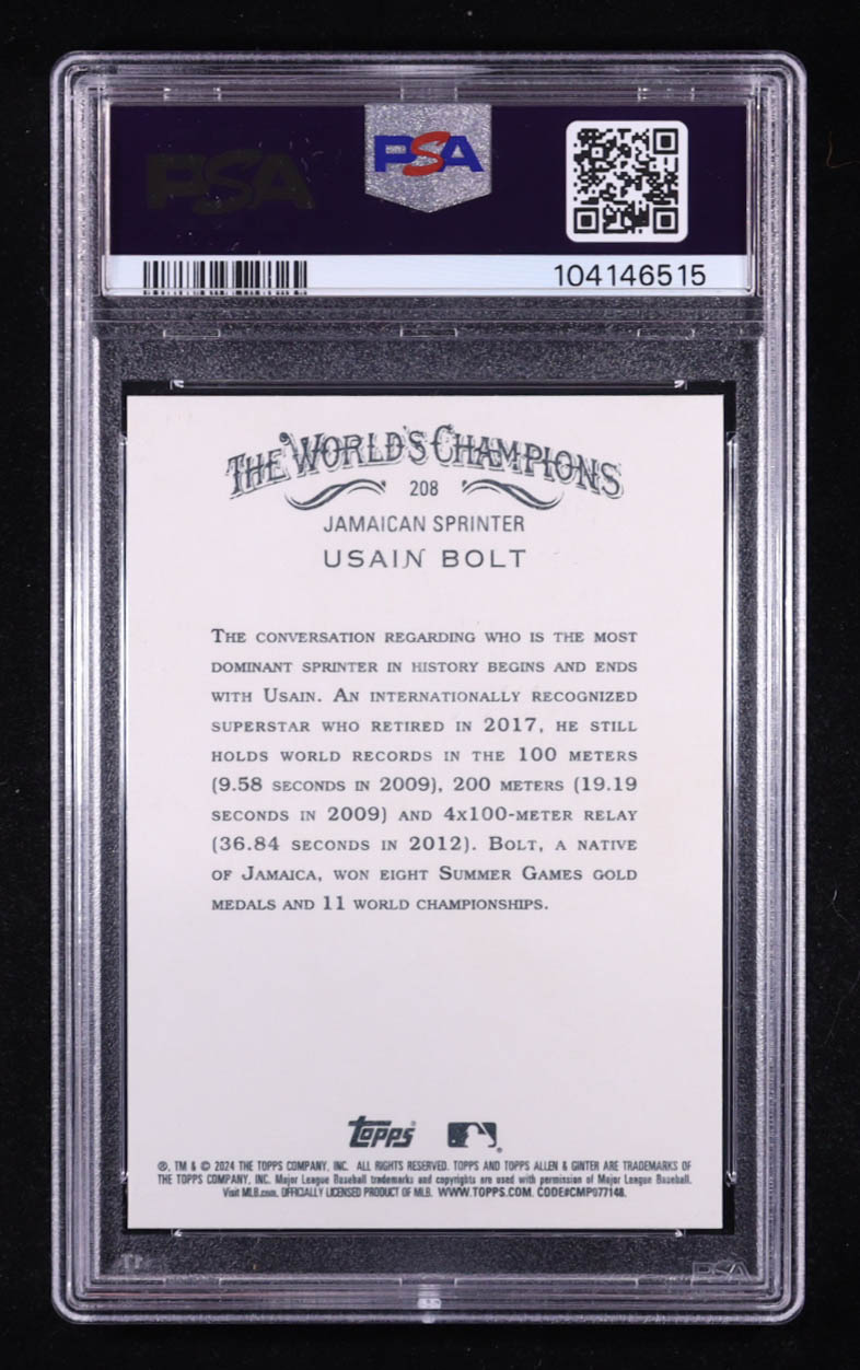 Usain Bolt Signed 2024 Topps Allen & Ginter Trading Card Auto #208 (PSA | Autograph Grade PSA Authentic) at PristineAuction.com Usain Bolt Signed 2024 Topps Allen & Ginter Trading Card Auto #208 (PSA | Autograph Grade PSA Authentic) at PristineAuction.com
