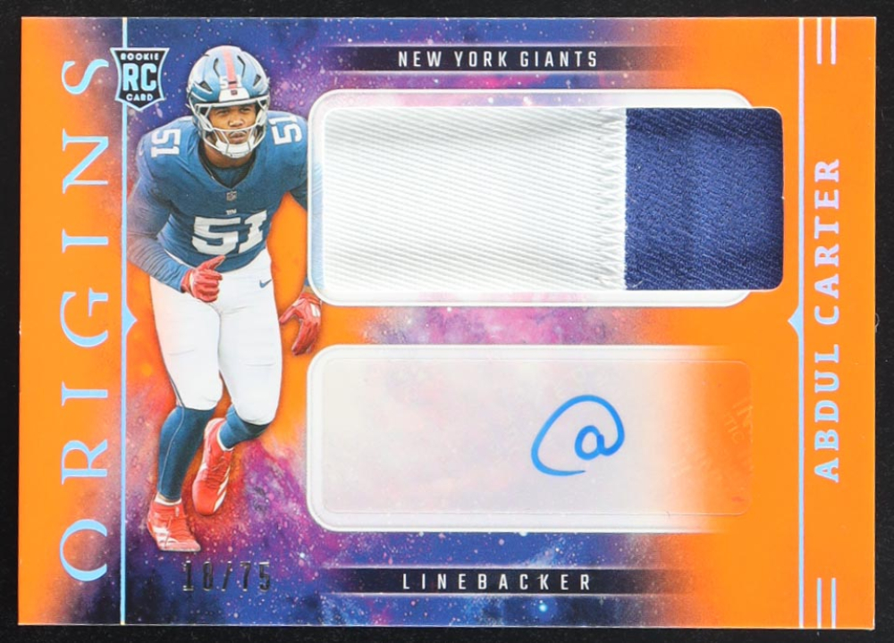Abdul Carter 2025 Panini Origins Rookie Jumbo Patch Autographs Orange #2 RC #18/75