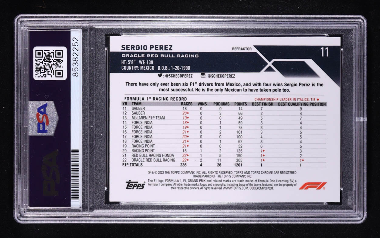 Sergio Perez Signed 2022 Topps Chrome Trading Card Auto #189 (PSA | Autograph Grade PSA Authentic) at PristineAuction.com Sergio Perez Signed 2022 Topps Chrome Trading Card Auto #189 (PSA | Autograph Grade PSA Authentic) at PristineAuction.com