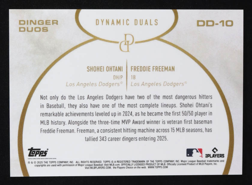 Shohei Ohtani / Freddie Freeman 2025 Topps Dynamic Duals Dinger Duos #DD10 at PristineAuction.com Shohei Ohtani / Freddie Freeman 2025 Topps Dynamic Duals Dinger Duos #DD10 at PristineAuction.com