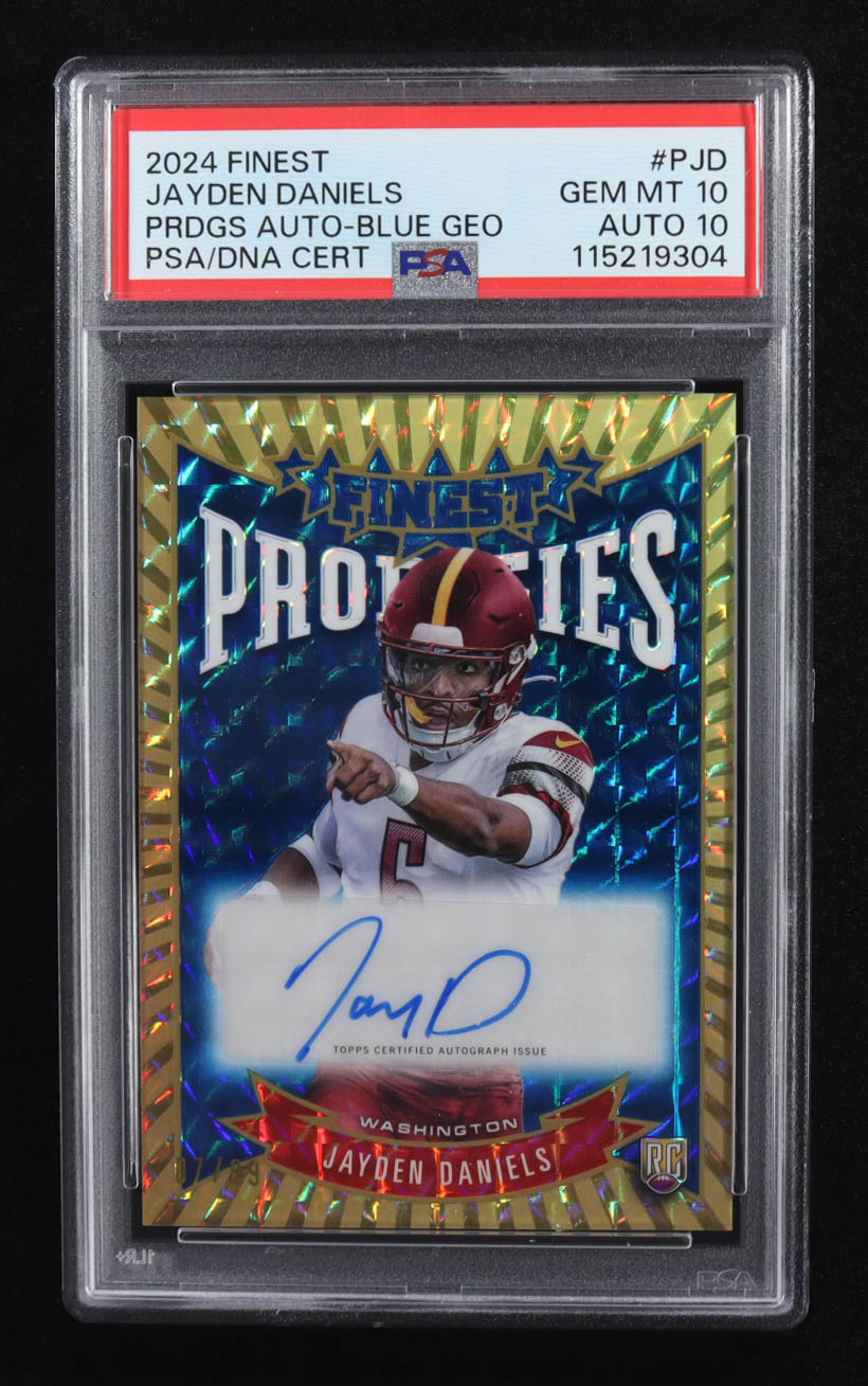 Jayden Daniels 2024 Finest Prodigies Autographs Blue Geometric Refractors #PJD #07/99 RC (PSA 10 | Auto 10) at PristineAuction.com Jayden Daniels 2024 Finest Prodigies Autographs Blue Geometric Refractors #PJD #07/99 RC (PSA 10 | Auto 10) at PristineAuction.com