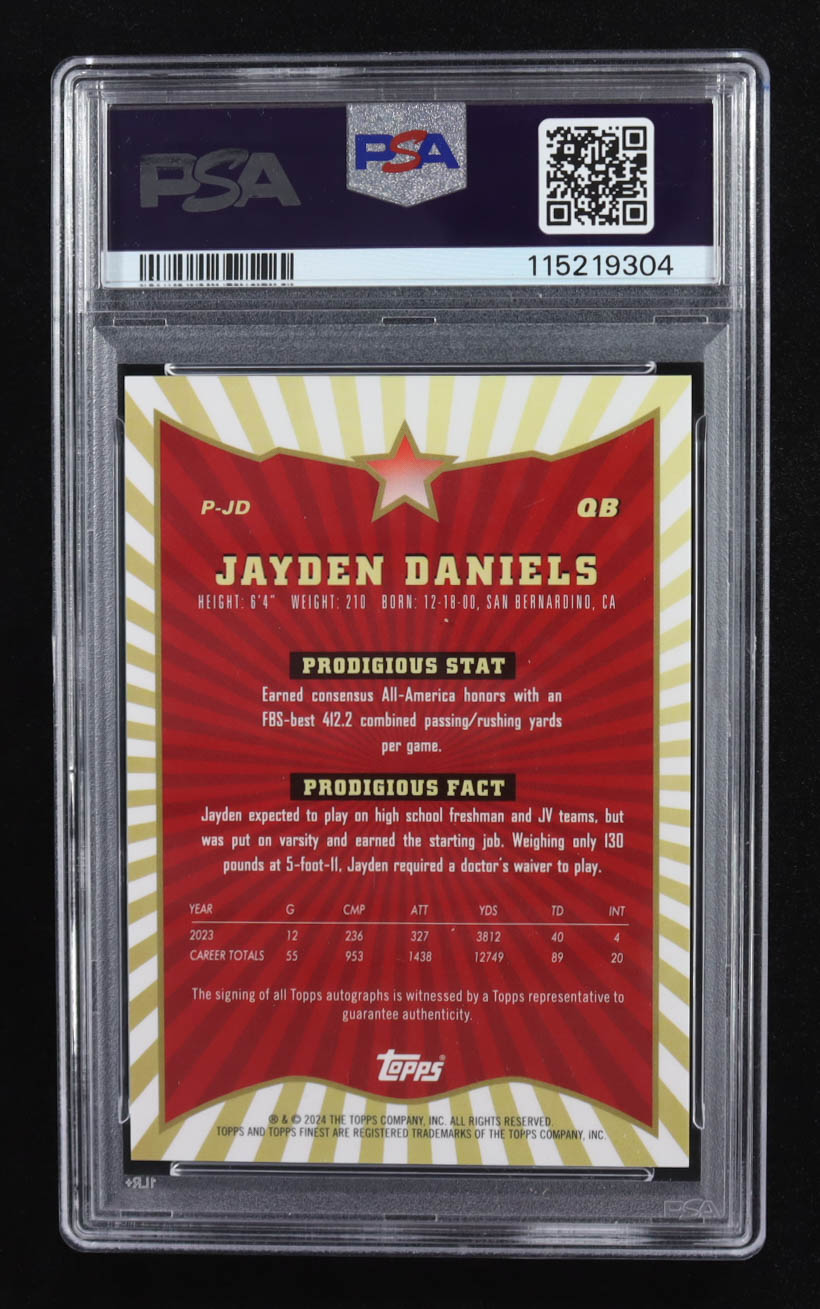 Jayden Daniels 2024 Finest Prodigies Autographs Blue Geometric Refractors #PJD #07/99 RC (PSA 10 | Auto 10) at PristineAuction.com Jayden Daniels 2024 Finest Prodigies Autographs Blue Geometric Refractors #PJD #07/99 RC (PSA 10 | Auto 10) at PristineAuction.com