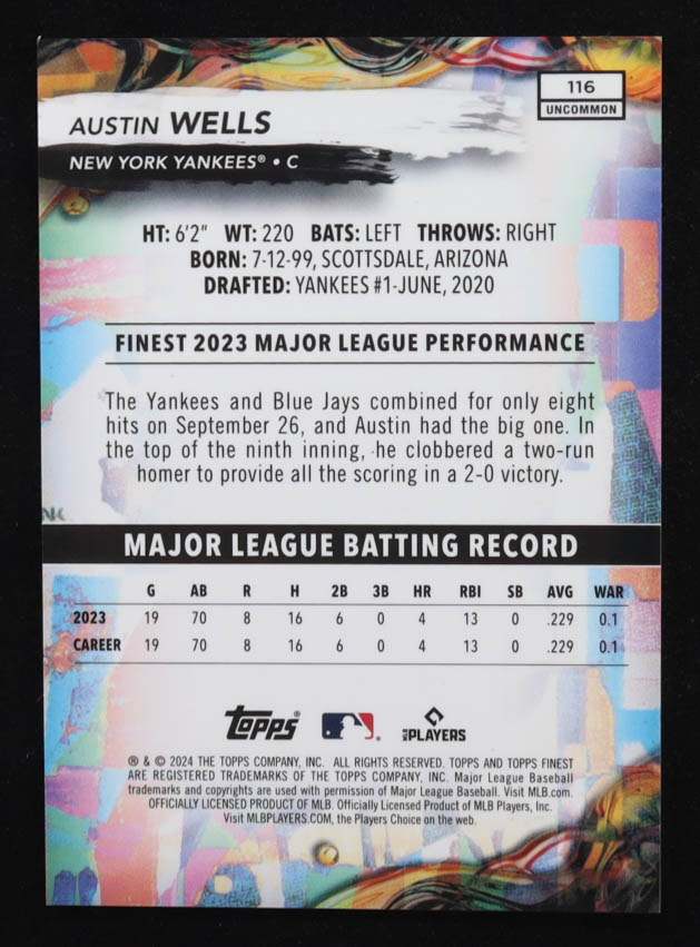 Austin Wells 2024 Finest Purple Refractors #116 #038/200 RC at PristineAuction.com Austin Wells 2024 Finest Purple Refractors #116 #038/200 RC at PristineAuction.com