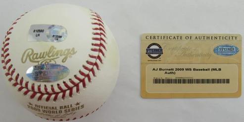 AJ Burnett Signed 2009 World Series Baseball (Steiner) at PristineAuction.com AJ Burnett Signed 2009 World Series Baseball (Steiner) at PristineAuction.com