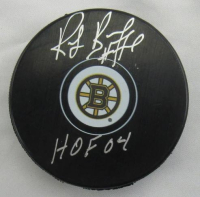 Ray Bourque Signed Bruins Logo Hockey Puck Inscribed "HOF 04" (Steiner) at PristineAuction.com