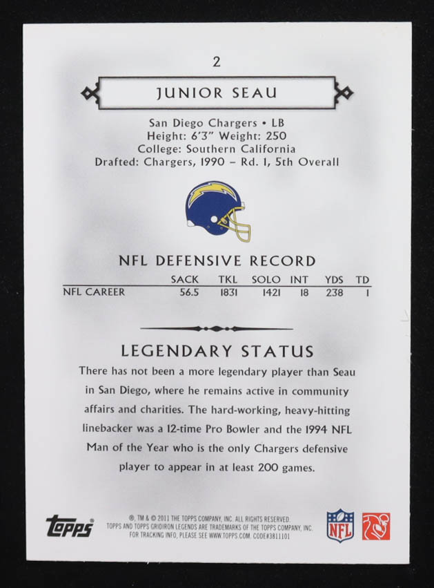 Junior Seau 2011 Topps Legends Gold #2 #94/99 at PristineAuction.com Junior Seau 2011 Topps Legends Gold #2 #94/99 at PristineAuction.com