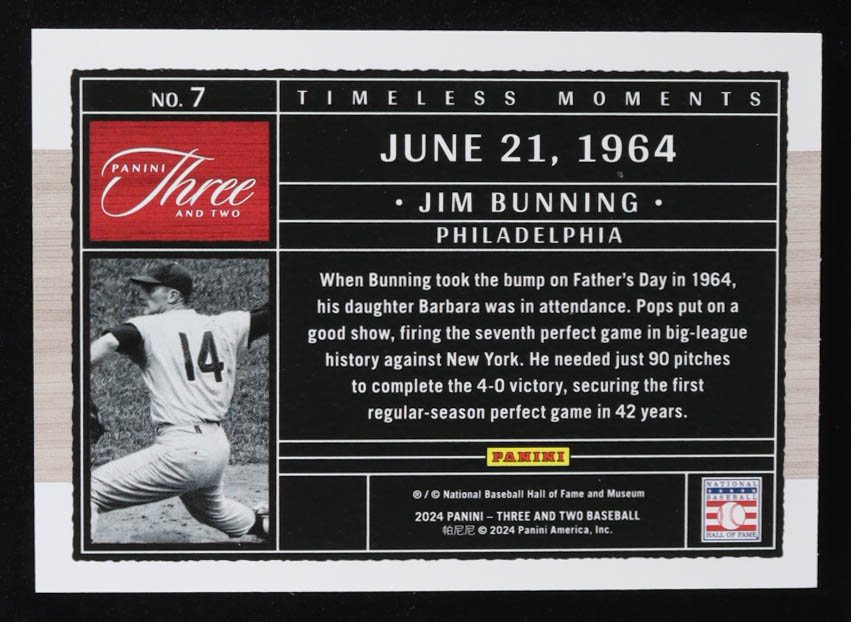 Jim Bunning 2024 Panini Three and Two Timeless Moments #7 #49/99 at PristineAuction.com Jim Bunning 2024 Panini Three and Two Timeless Moments #7 #49/99 at PristineAuction.com