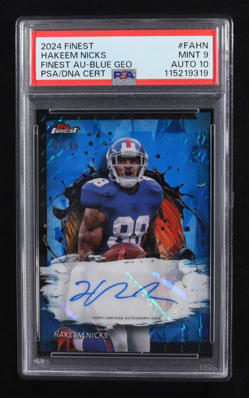 Hakeem Nicks 2024 Finest Autographs Blue Geometric Refractors #FAHN #03/99 (PSA 9 | Auto 10) at PristineAuction.com Hakeem Nicks 2024 Finest Autographs Blue Geometric Refractors #FAHN #03/99 (PSA 9 | Auto 10) at PristineAuction.com