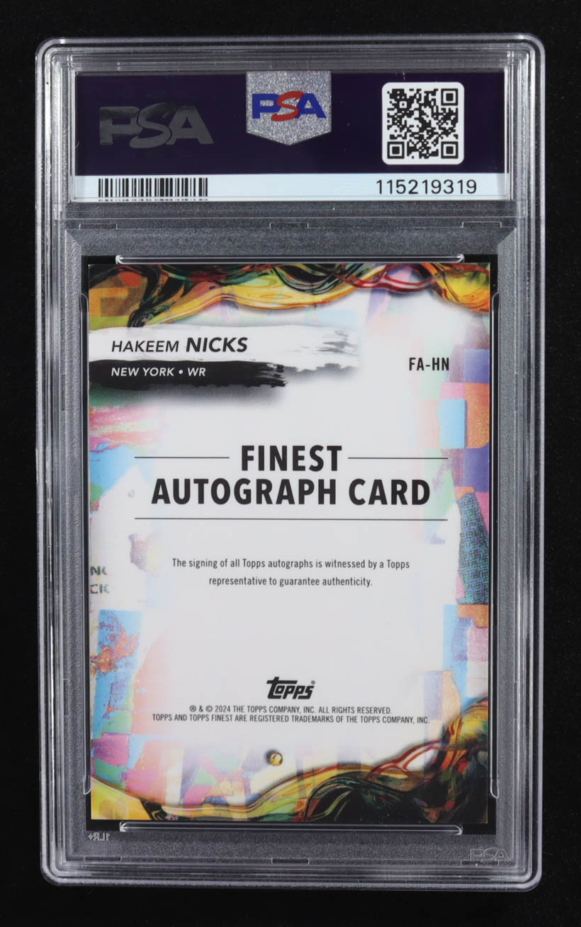 Hakeem Nicks 2024 Finest Autographs Blue Geometric Refractors #FAHN #03/99 (PSA 9 | Auto 10) at PristineAuction.com Hakeem Nicks 2024 Finest Autographs Blue Geometric Refractors #FAHN #03/99 (PSA 9 | Auto 10) at PristineAuction.com