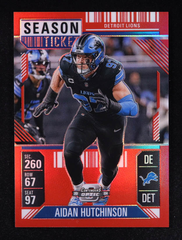 Aidan Hutchinson 2024 Panini Contenders Optic Season Ticket Red #17 #045/199 at PristineAuction.com Aidan Hutchinson 2024 Panini Contenders Optic Season Ticket Red #17 #045/199 at PristineAuction.com