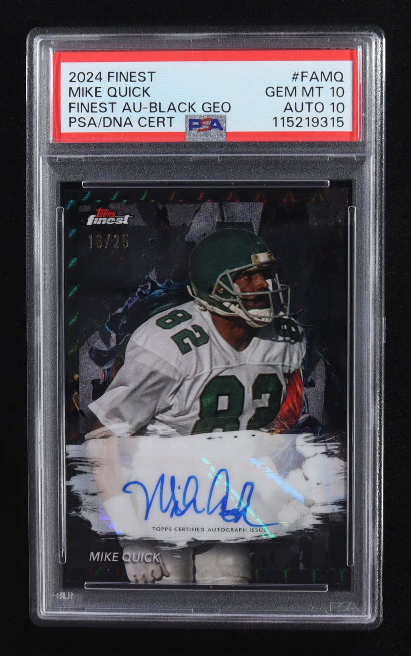 Mike Quick 2024 Finest Autographs Black Geometric Refractors #FAMQ #16/25 (PSA 10 | Auto 10) at PristineAuction.com Mike Quick 2024 Finest Autographs Black Geometric Refractors #FAMQ #16/25 (PSA 10 | Auto 10) at PristineAuction.com