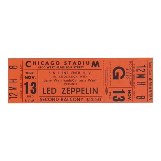 Led Zeppelin Original 1980 Chicago Stadium Concert 12x18 Poster & Ticket at PristineAuction.com Led Zeppelin Original 1980 Chicago Stadium Concert 12x18 Poster & Ticket at PristineAuction.com