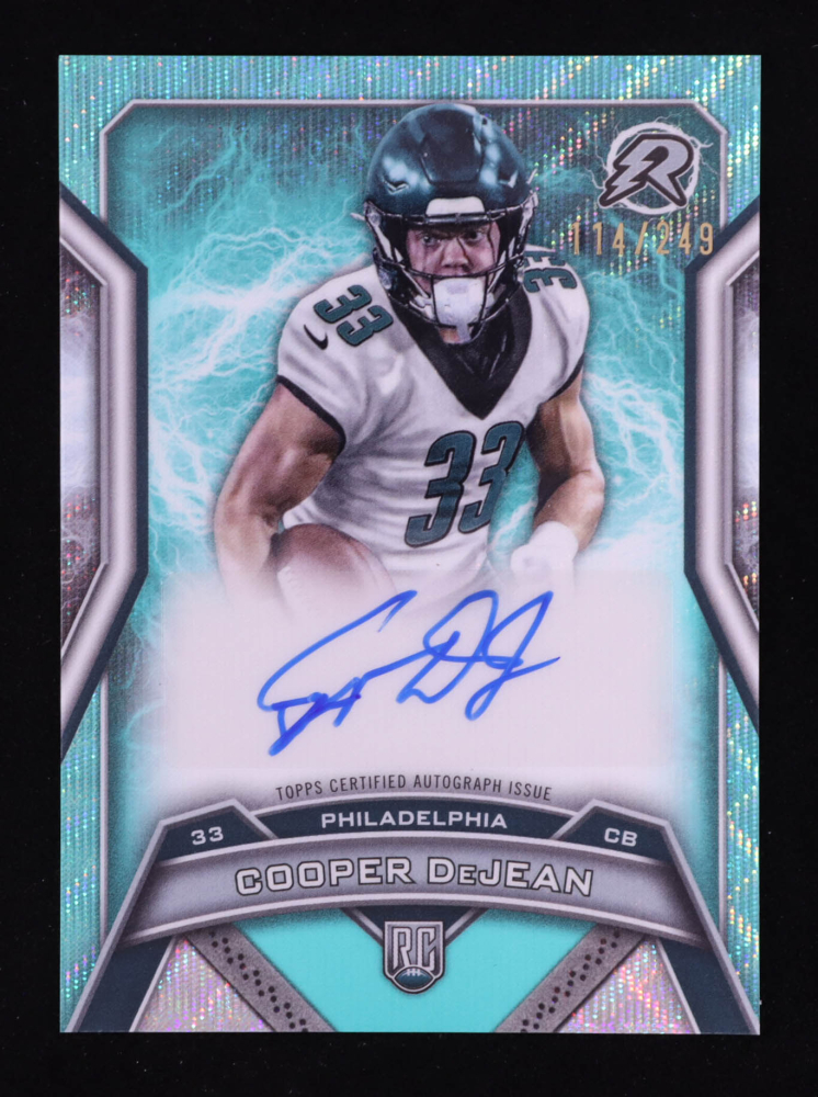 Cooper DeJean 2024 Topps Resurgence Resurgence Rookie Signatures Aqua Surge #RRSCD EXCH RC #114/249