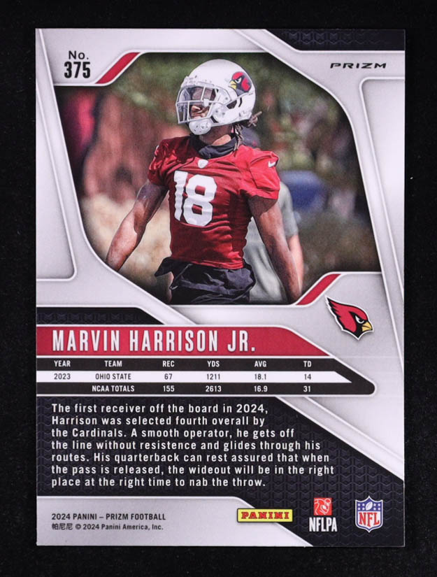 Marvin Harrison Jr. 2024 Panini Prizm Barber Pole #375 RC at PristineAuction.com Marvin Harrison Jr. 2024 Panini Prizm Barber Pole #375 RC at PristineAuction.com