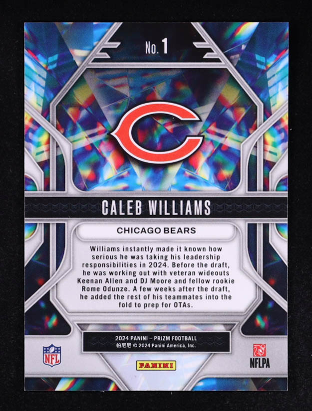 Caleb Williams 2024 Panini Prizm Prizmatic Tie Dye #1 RC at PristineAuction.com Caleb Williams 2024 Panini Prizm Prizmatic Tie Dye #1 RC at PristineAuction.com