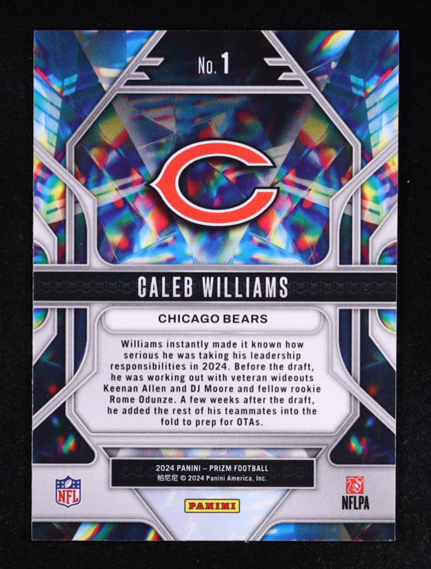 Caleb Williams 2024 Panini Prizm Prizmatic Tie Dye #1 RC at PristineAuction.com Caleb Williams 2024 Panini Prizm Prizmatic Tie Dye #1 RC at PristineAuction.com