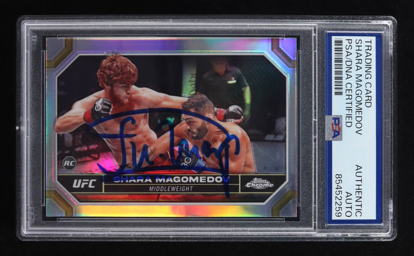 Shara Magomedov Signed 2024 Topps Chrome UFC Refractors #141 RC (PSA Authentic) at PristineAuction.com Shara Magomedov Signed 2024 Topps Chrome UFC Refractors #141 RC (PSA Authentic) at PristineAuction.com