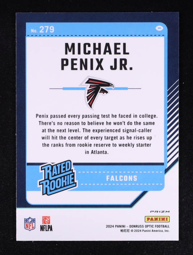 Michael Penix Jr. 2024 Panini Donruss Optic Prizm RR #279 RC at PristineAuction.com Michael Penix Jr. 2024 Panini Donruss Optic Prizm RR #279 RC at PristineAuction.com
