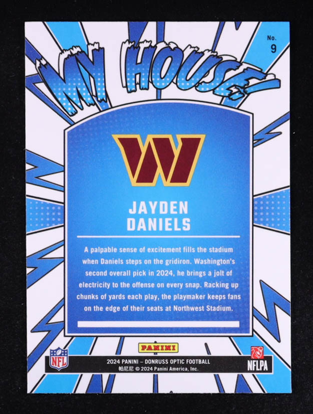 Jayden Daniels 2024 Panini Donruss Optic My House #9 RC at PristineAuction.com Jayden Daniels 2024 Panini Donruss Optic My House #9 RC at PristineAuction.com
