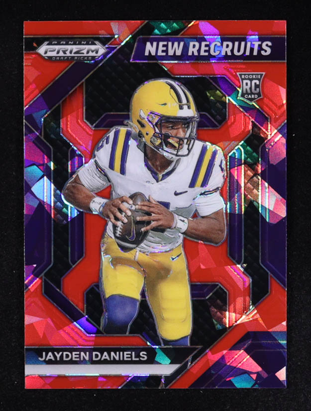Jayden Daniels 2024 Panini Donruss Optic Prizm New Recruits Ice Purple Red Draft Picks #NR-JDS RC at PristineAuction.com Jayden Daniels 2024 Panini Donruss Optic Prizm New Recruits Ice Purple Red Draft Picks #NR-JDS RC at PristineAuction.com