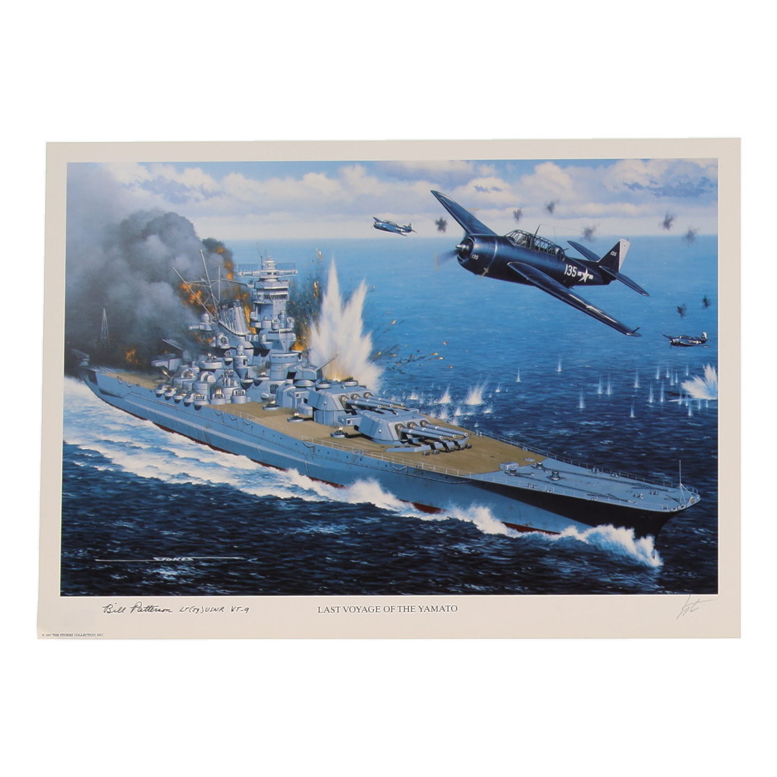 William Webb Patterson Signed Stan Stokes "Last Voyage Of The Yamato" Lithograph Inscribed "LT (JG) USNR VT-9" (AIV) at PristineAuction.com William Webb Patterson Signed Stan Stokes "Last Voyage Of The Yamato" Lithograph Inscribed "LT (JG) USNR VT-9" (AIV) at PristineAuction.com