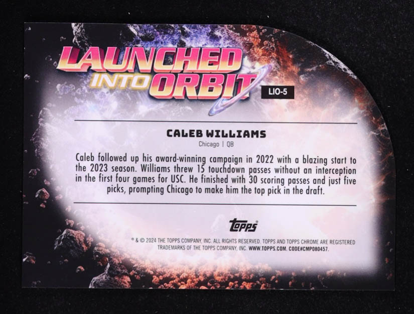 Caleb Williams 2024 Topps Chrome Launched Into Orbit Die Cut #LIO-5 RC at PristineAuction.com Caleb Williams 2024 Topps Chrome Launched Into Orbit Die Cut #LIO-5 RC at PristineAuction.com