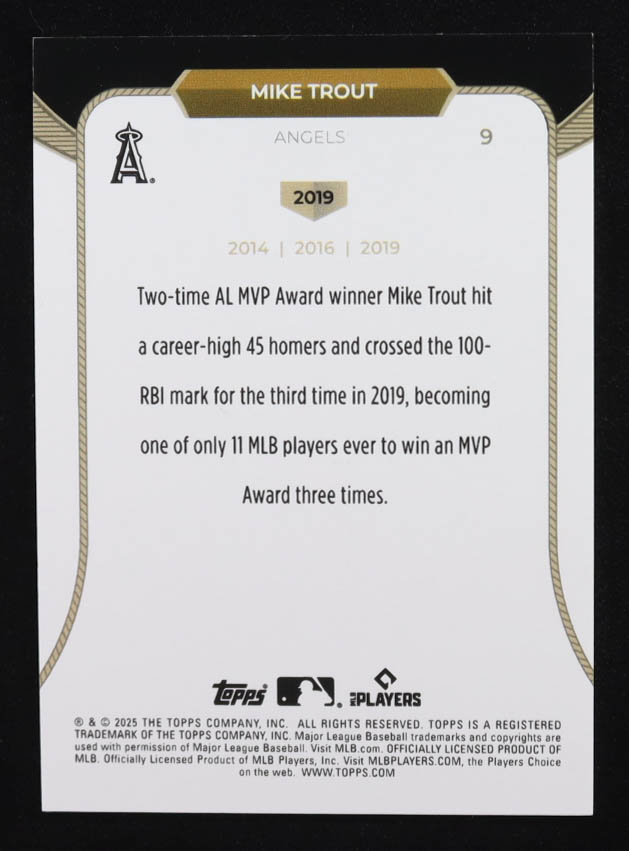 Mike Trout 2025 Topps Welcome to the Club 3X MVP Blue Foil #9 #076/150 at PristineAuction.com Mike Trout 2025 Topps Welcome to the Club 3X MVP Blue Foil #9 #076/150 at PristineAuction.com