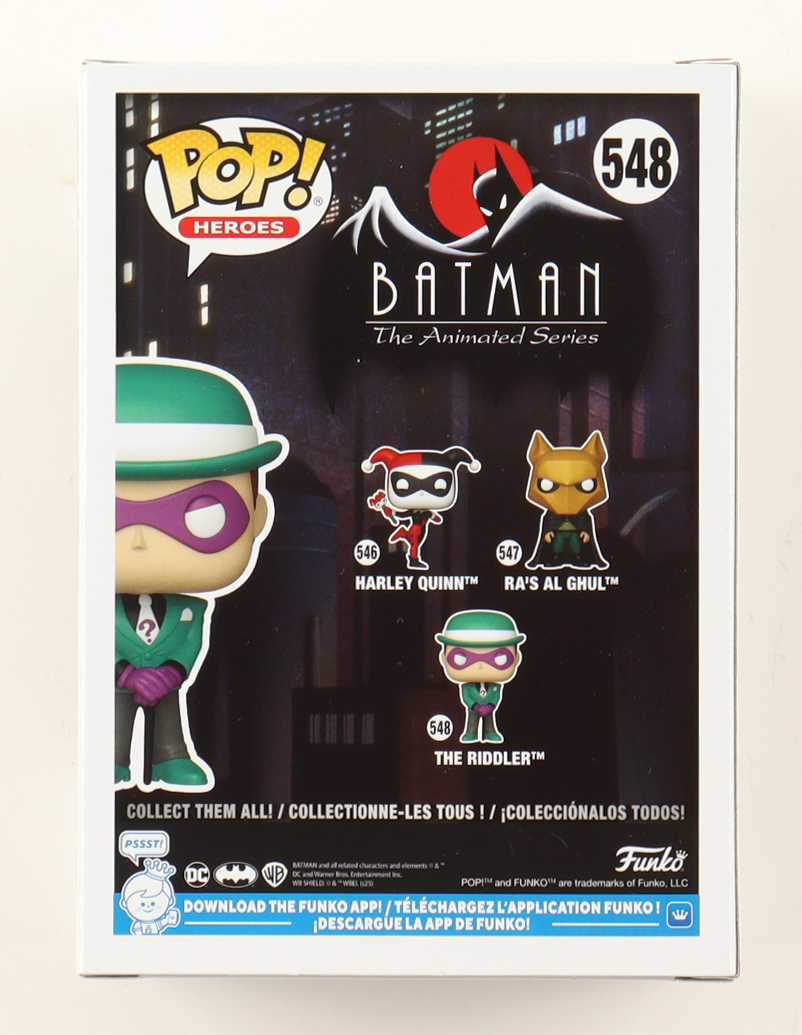 John Glover Signed "The Batman: The Animated Series" #548 The Riddler Funko Pop! Vinyl Figure (ACOA) at PristineAuction.com John Glover Signed "The Batman: The Animated Series" #548 The Riddler Funko Pop! Vinyl Figure (ACOA) at PristineAuction.com
