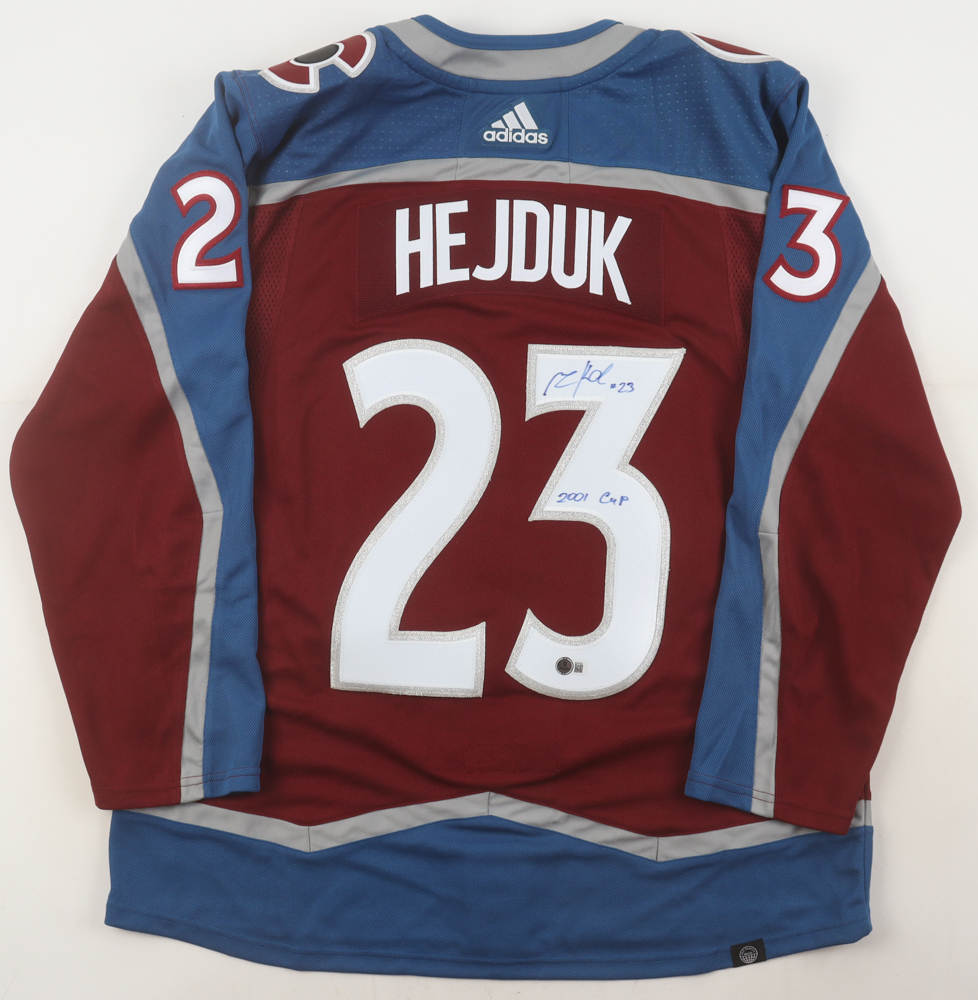 Milan Hejduk Signed Avalanche Adidas Authentic Captain's Jersey Inscribed "2001 Cup" (Beckett) at PristineAuction.com Milan Hejduk Signed Avalanche Adidas Authentic Captain's Jersey Inscribed "2001 Cup" (Beckett) at PristineAuction.com