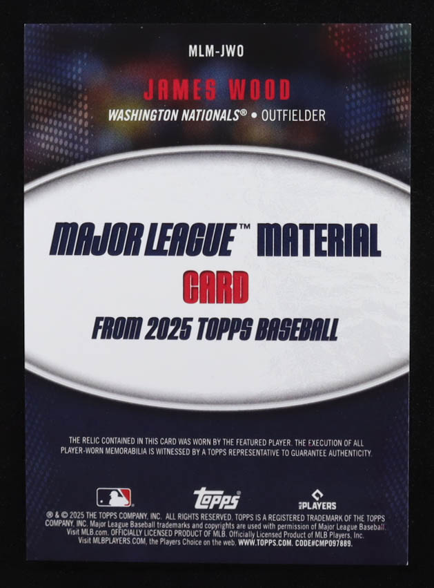 James Wood 2025 Topps Major League Materials #MLMJWO RC at PristineAuction.com James Wood 2025 Topps Major League Materials #MLMJWO RC at PristineAuction.com
