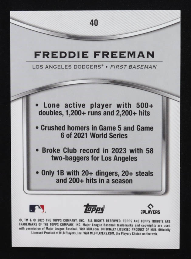 Freddie Freeman 2025 Topps Tribute Gold #40 #01/75 at PristineAuction.com Freddie Freeman 2025 Topps Tribute Gold #40 #01/75 at PristineAuction.com