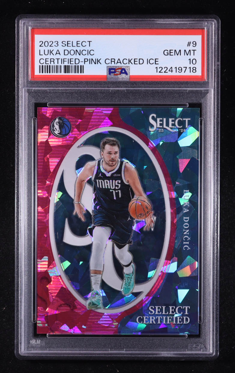 Luka Doncic 2023-24 Select Select Certified Pink Cracked Ice Prizms #9 #01/99 (PSA 10) at PristineAuction.com Luka Doncic 2023-24 Select Select Certified Pink Cracked Ice Prizms #9 #01/99 (PSA 10) at PristineAuction.com