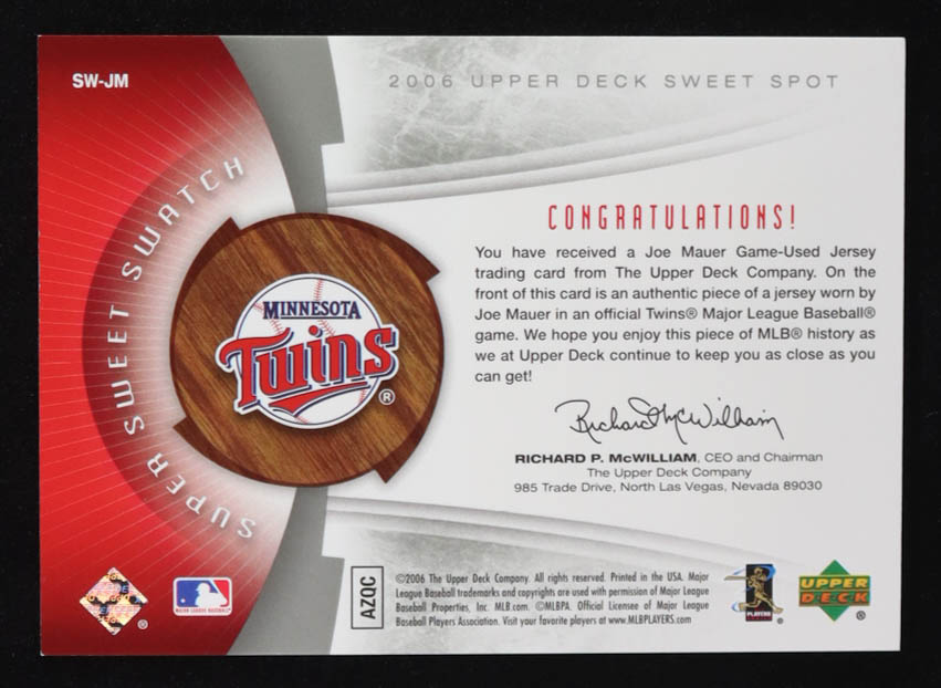 Joe Mauer 2006 Sweet Spot Super Sweet Swatch Jsy #SWJM #138/299 at PristineAuction.com Joe Mauer 2006 Sweet Spot Super Sweet Swatch Jsy #SWJM #138/299 at PristineAuction.com