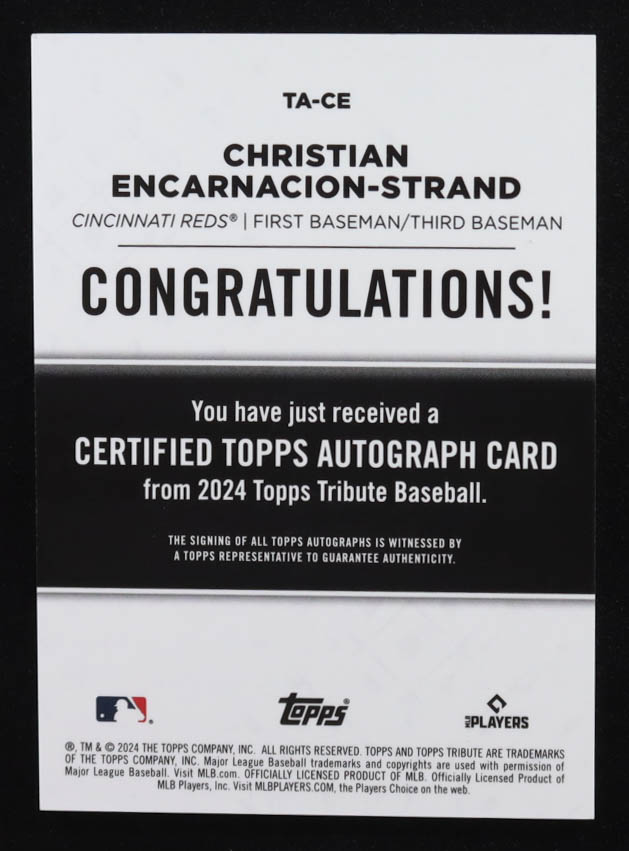 Christian Encarnacion-Strand 2024 Topps Tribute Autographs Purple #TACE #22/50 RC at PristineAuction.com Christian Encarnacion-Strand 2024 Topps Tribute Autographs Purple #TACE #22/50 RC at PristineAuction.com
