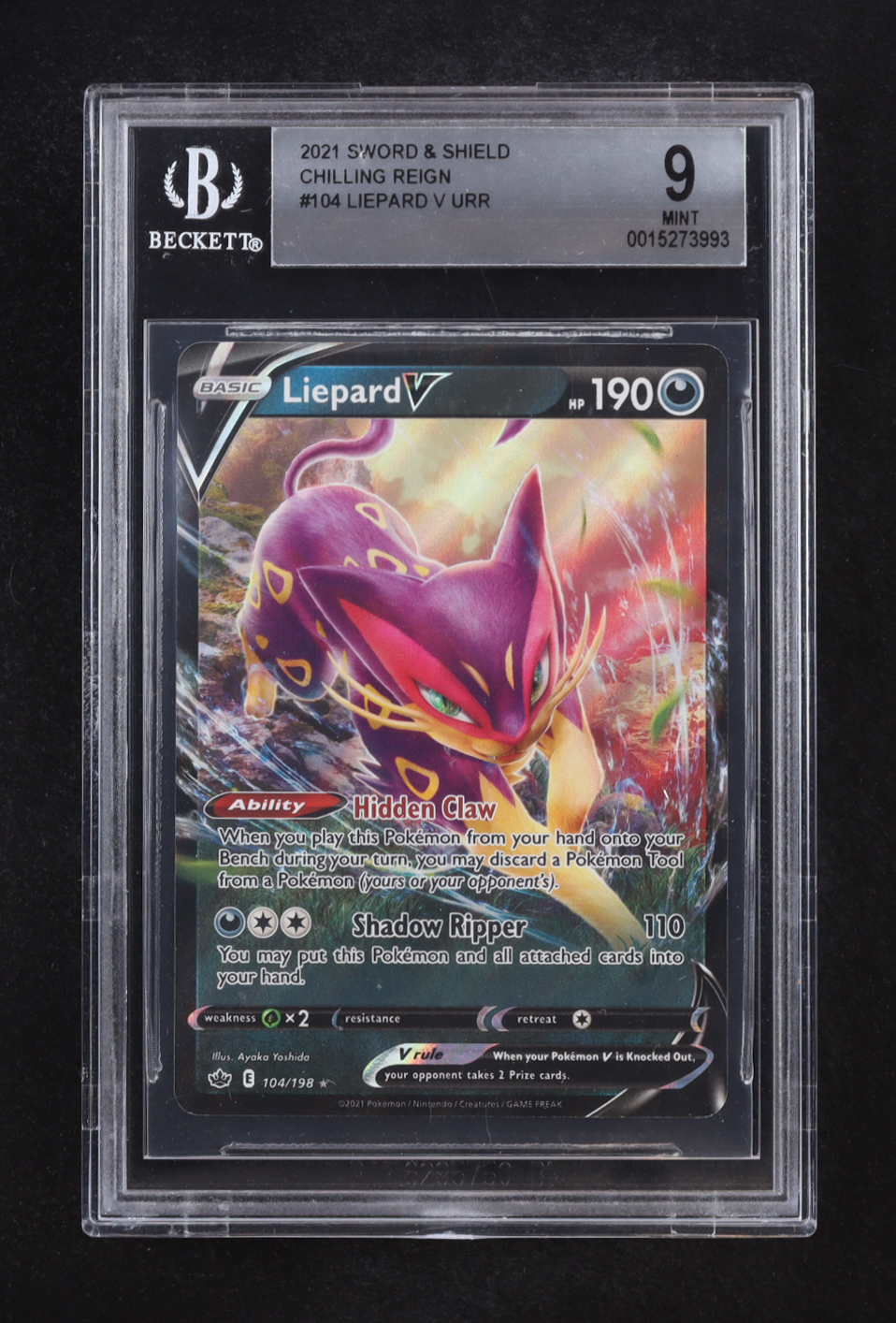 Liepard V URR 2021 Pokemon Sword and Shield Chilling Reign #104 (BGS 9) at PristineAuction.com Liepard V URR 2021 Pokemon Sword and Shield Chilling Reign #104 (BGS 9) at PristineAuction.com