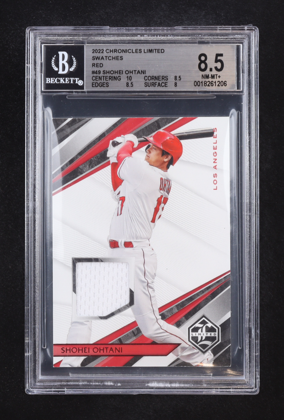 Shohei Ohtani 2022 Panini Chronicles Limited Swatches Red #49 (BGS 8.5) at PristineAuction.com Shohei Ohtani 2022 Panini Chronicles Limited Swatches Red #49 (BGS 8.5) at PristineAuction.com