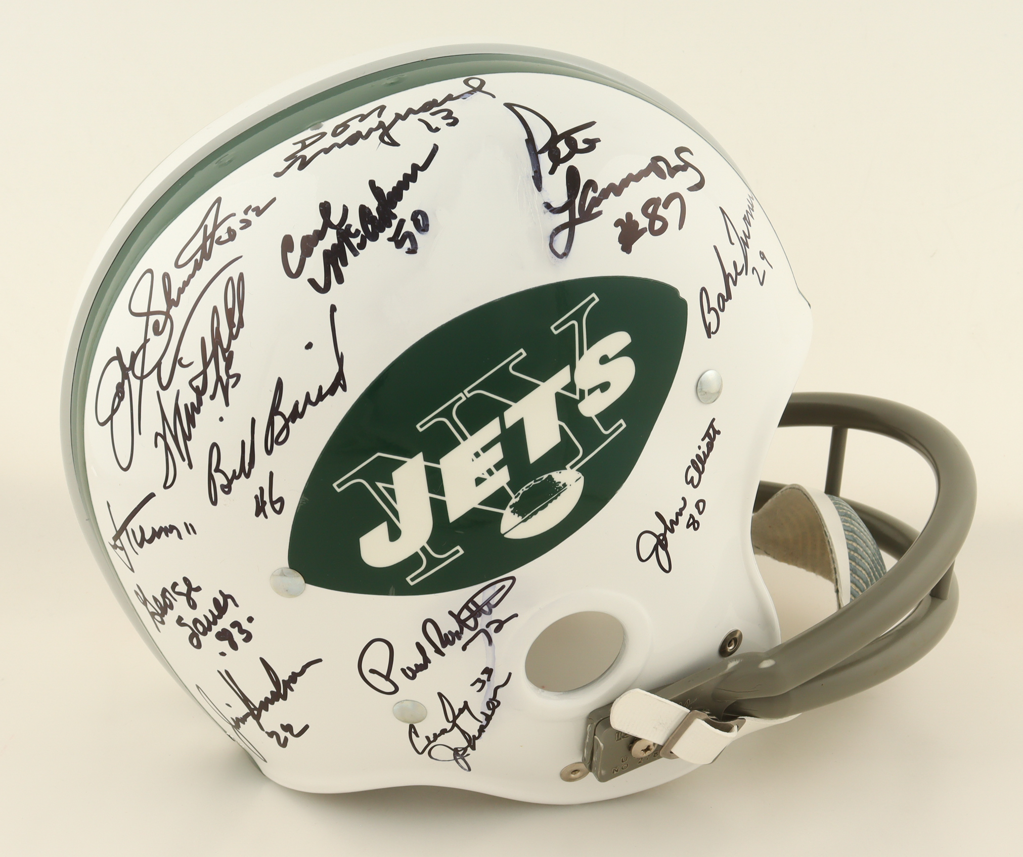1969 Jets Full Size Helmet Signed By (27) With Joe Namath, Bake Turner, Bill Baird (Steiner) at PristineAuction.com 1969 Jets Full Size Helmet Signed By (27) With Joe Namath, Bake Turner, Bill Baird (Steiner) at PristineAuction.com