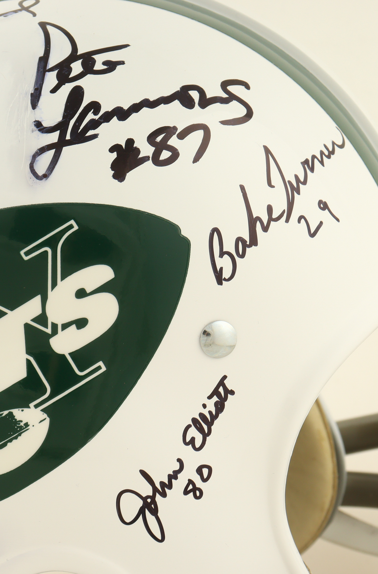 1969 Jets Full Size Helmet Signed By (27) With Joe Namath, Bake Turner, Bill Baird (Steiner) at PristineAuction.com 1969 Jets Full Size Helmet Signed By (27) With Joe Namath, Bake Turner, Bill Baird (Steiner) at PristineAuction.com