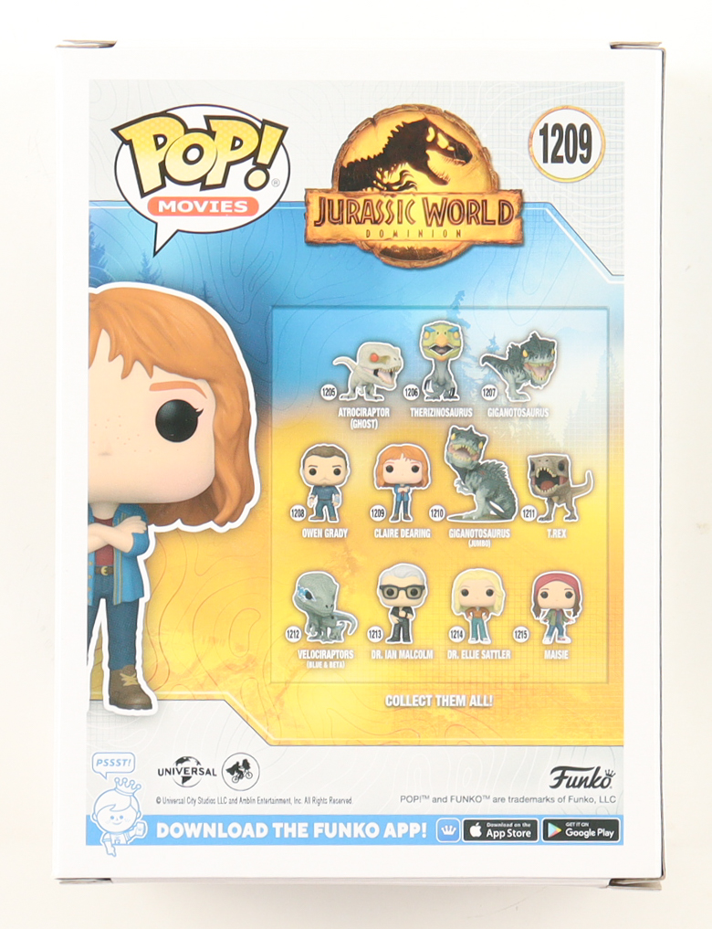 Bryce Dallas Howard Signed "Jurassic World: Dominion" #1209 Claire Dearing Funko Pop! Vinyl Figure Inscribed "Claire" (Beckett) at PristineAuction.com Bryce Dallas Howard Signed "Jurassic World: Dominion" #1209 Claire Dearing Funko Pop! Vinyl Figure Inscribed "Claire" (Beckett) at PristineAuction.com