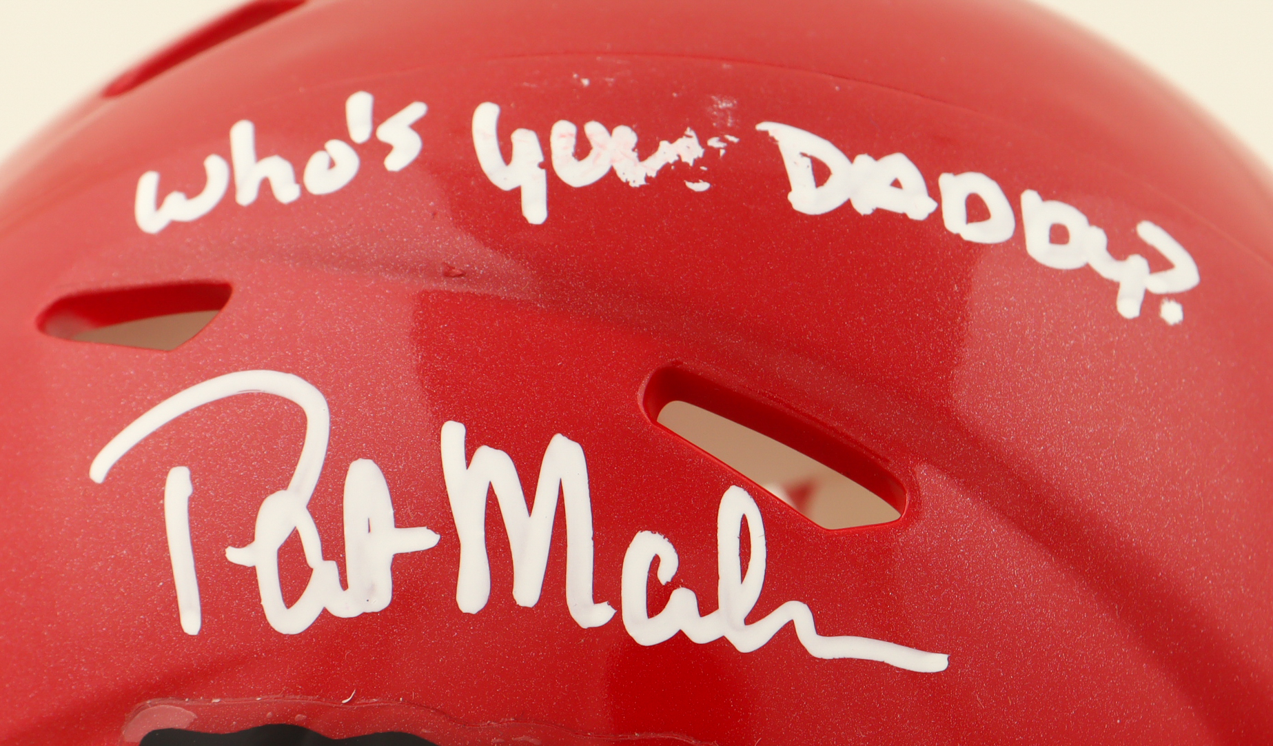 Patrick Mahomes Sr. Signed Chiefs Full-Size Speed Helmet Inscribed "Who's Your Daddy?" (Schwartz) at PristineAuction.com Patrick Mahomes Sr. Signed Chiefs Full-Size Speed Helmet Inscribed "Who's Your Daddy?" (Schwartz) at PristineAuction.com