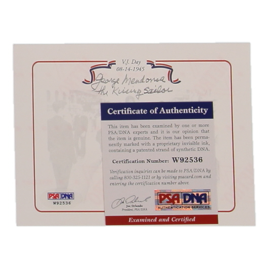 George Mendonsa Signed LE "The Kissing Sailor" Bookplate Inscribed "The Kissing Sailor" (PSA) at PristineAuction.com George Mendonsa Signed LE "The Kissing Sailor" Bookplate Inscribed "The Kissing Sailor" (PSA) at PristineAuction.com