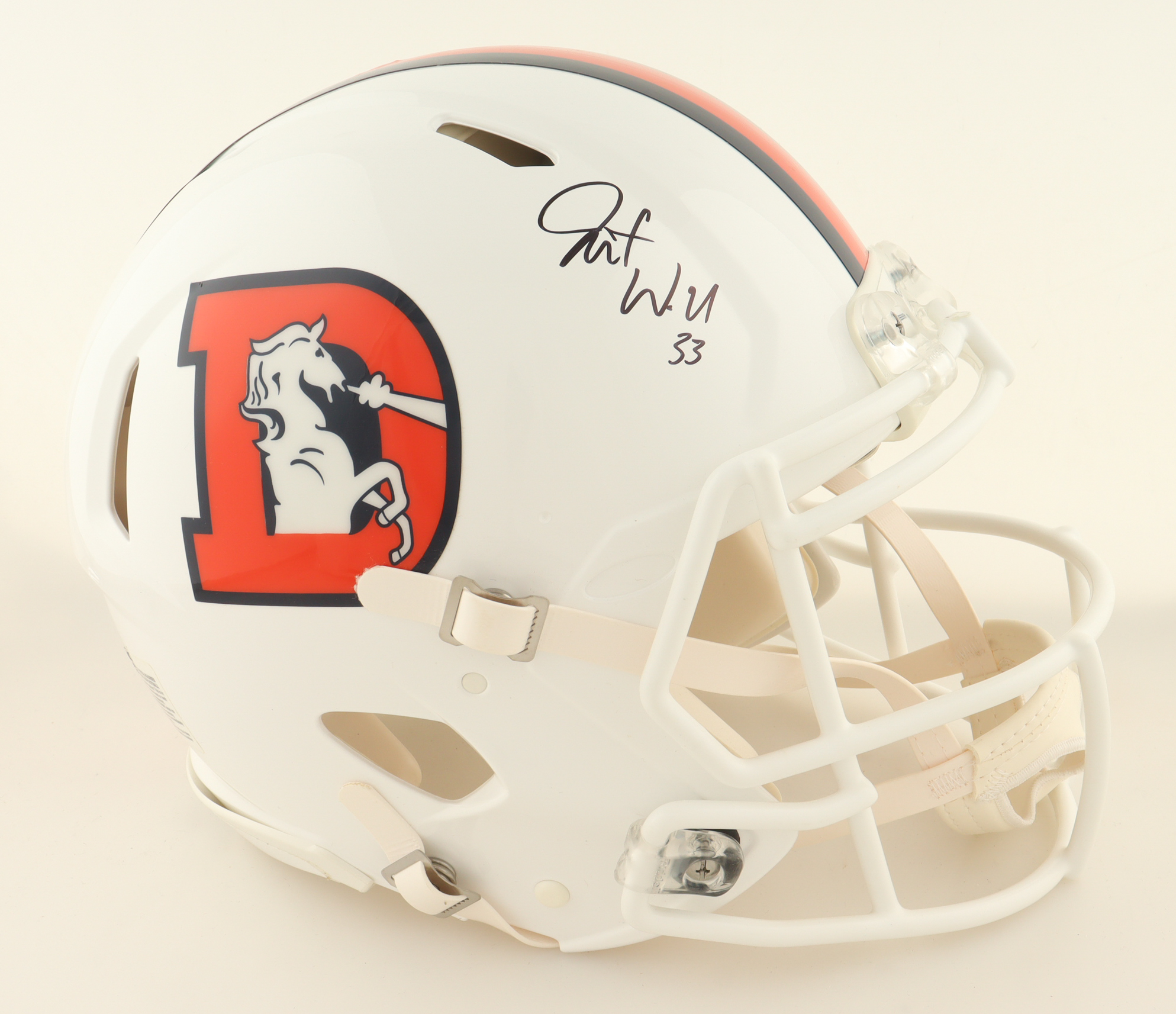 Javonte Williams Signed Broncos Full-Size Authentic On-Field Throwback Alternate Speed Helmet (Beckett) at PristineAuction.com Javonte Williams Signed Broncos Full-Size Authentic On-Field Throwback Alternate Speed Helmet (Beckett) at PristineAuction.com