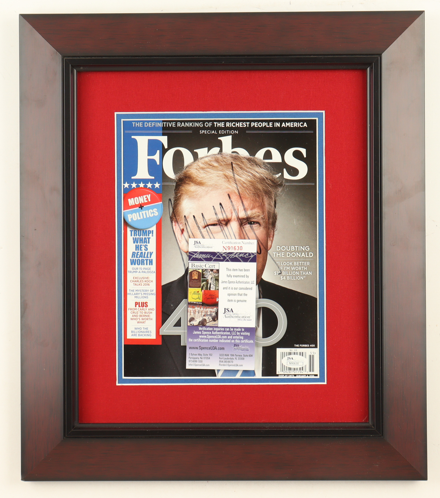 Donald Trump Signed 2016 "Forbes" Custom Framed Magazine Display (JSA) at PristineAuction.com Donald Trump Signed 2016 "Forbes" Custom Framed Magazine Display (JSA) at PristineAuction.com